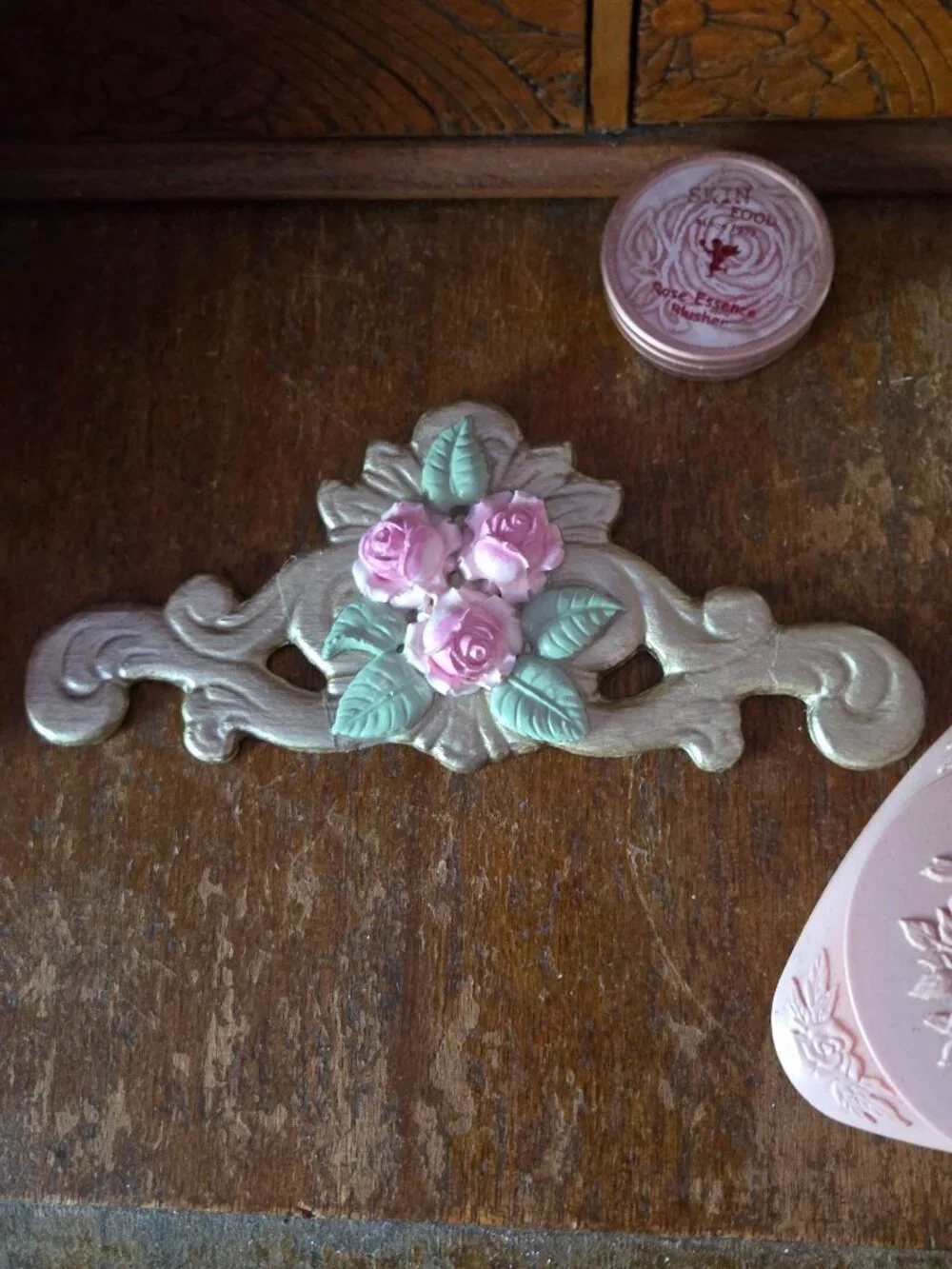 Pink Rose Wall Decor Gold Scrollwork Cottagecore Vintage-Style